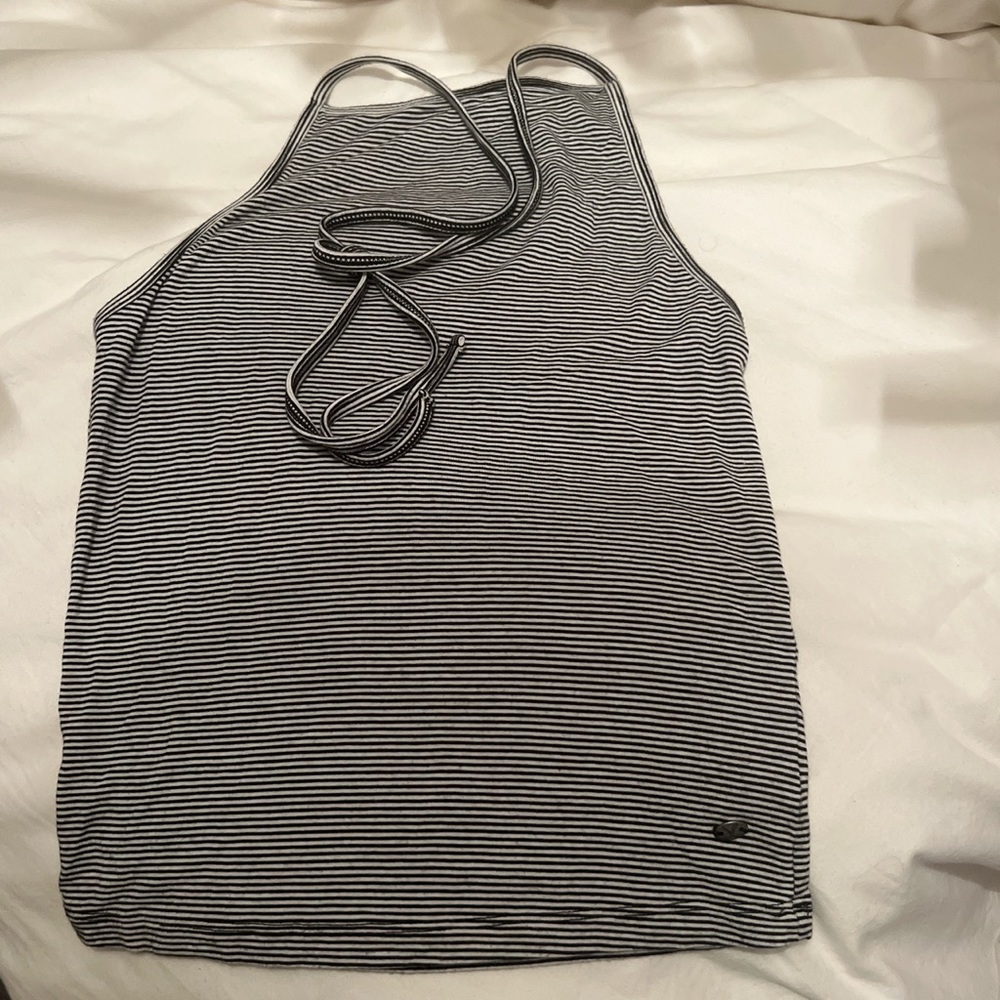 American Eagle Outfitters Black and White Striped Halter Neck Tank Top; Size XS